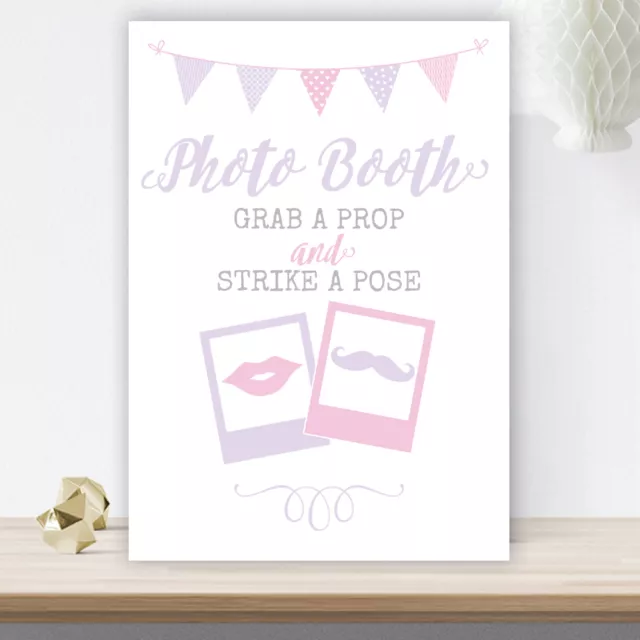 Lilac & Pink Bunting Photo Booth Grab A Prop Strike A Pose Sign 3FOR2 (LIB6)