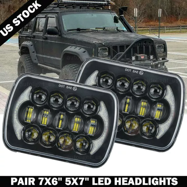 Pair 400W 7x6" 5x7" LED Headlight Hi Lo Beam DRL For Chevrolet Jeep Cherokee XJ