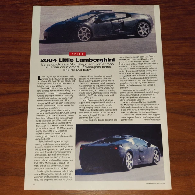 Lamborghini L140 Gallardo Development Spied Magazine Article Car And Driver