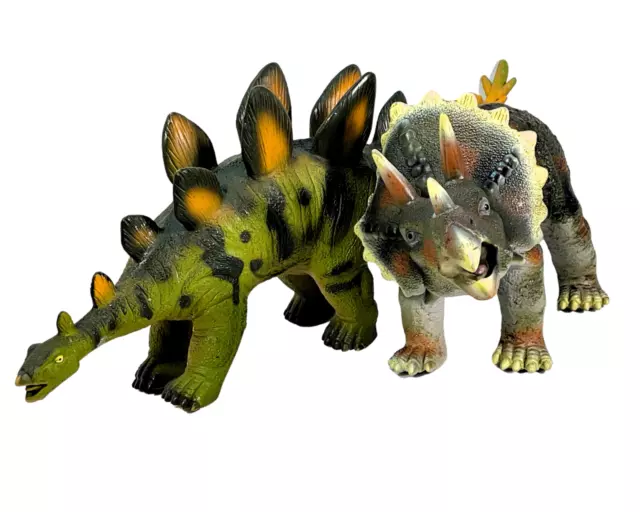Pair of Toys R Us Maidenhead 19"L Dinosaurs Soft Rubber Stegosaurus Triceratops