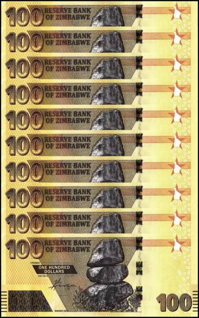 Zimbabwe 100 Dollars, 2020, P-106, UNC X 10 PCS