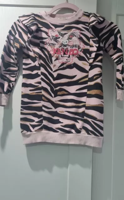 Kenzo kids girls jumper dress pink & black animal print long sleeve age 5yrs