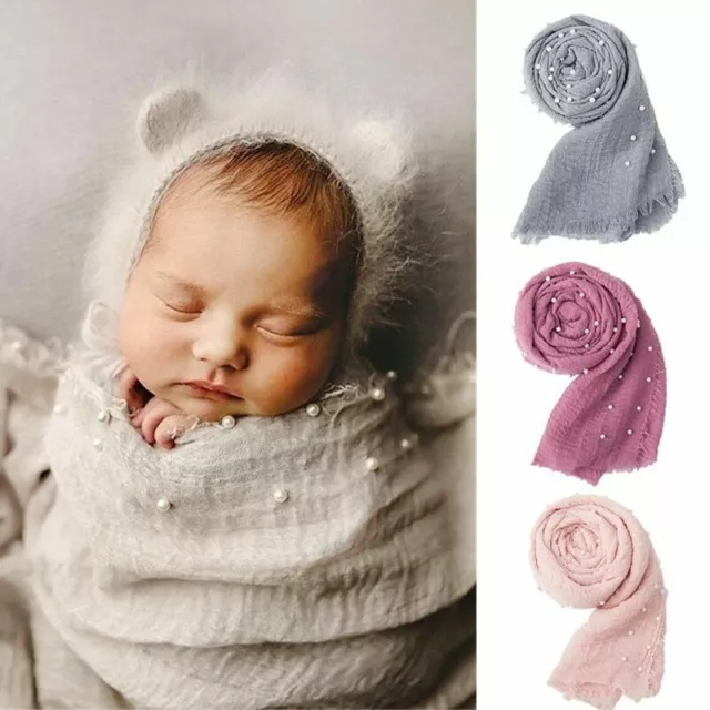 90x180cm Baby Wrap Newborn Photography Props w/Beads Infant Cotton Linen Blanket