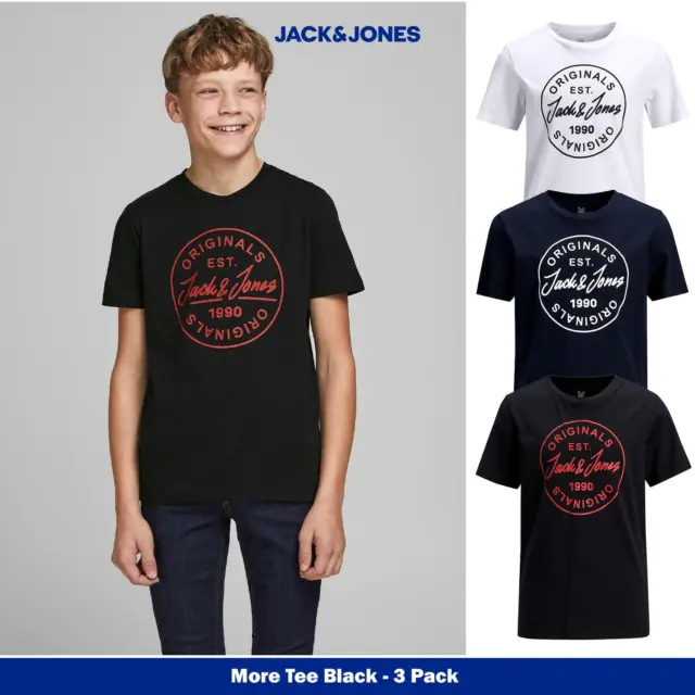 Boys Jack & Jones 3 Pack Logo Tshirt Multipack, short-sleeved crew neck