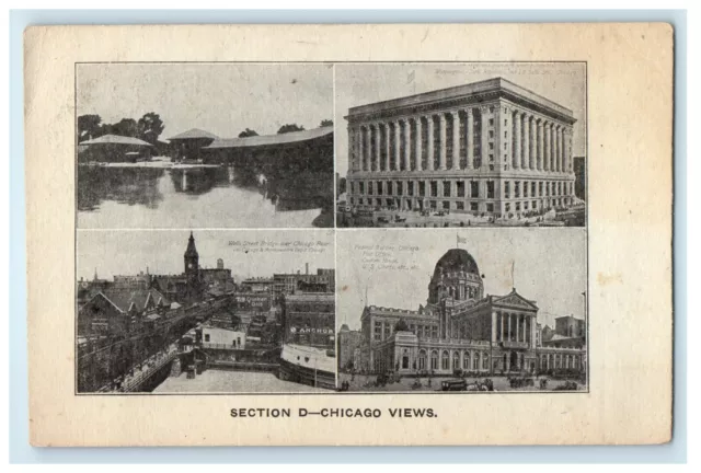 c1910's Second D Chicago Views Illinois IL Multiview Antique Postcard