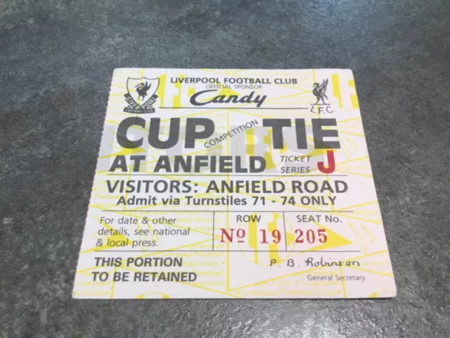 Liverpool v Brighton 26 January 1991 FA Cup Match Ticket