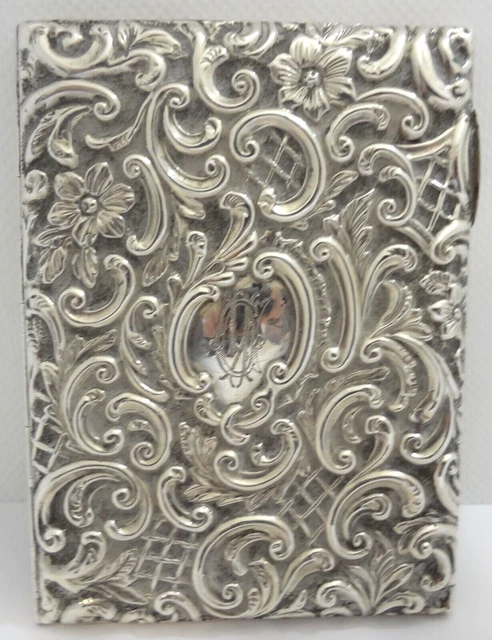 1894 HENRY MATTHEWS Sterling Silver Repousse Card Aide Memoire Case