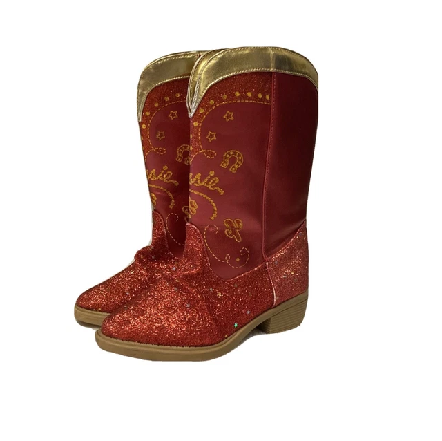 Authentic Disney Store Jessie Cowgirl Red & Gold Sparkle Boots SIZE 9/10