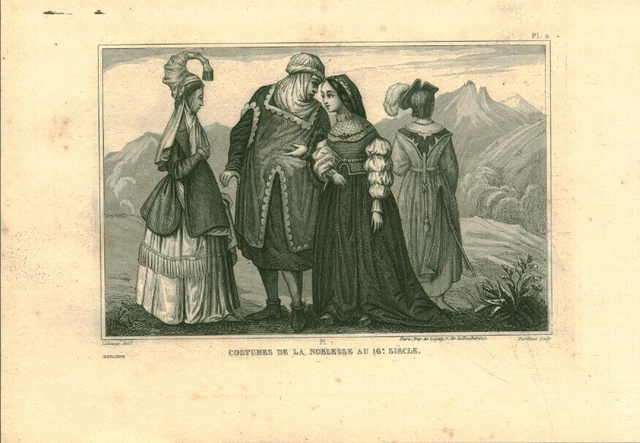 Gravure ancienne sur acier XIXème costumes Anglais issue de livre