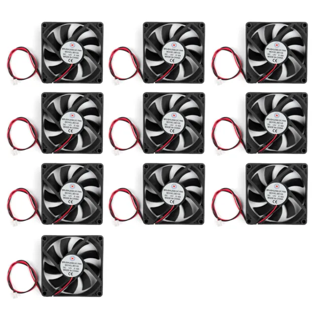 10 x DC Brushless Cool PC Computer Fan 12V 8015S 80x80x15mm 0.16A 2 Pin Wire AU