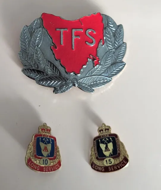 Tasmanian Fire Service Hat  Badge Plus  10 Year & 15 Year Long Service Badges