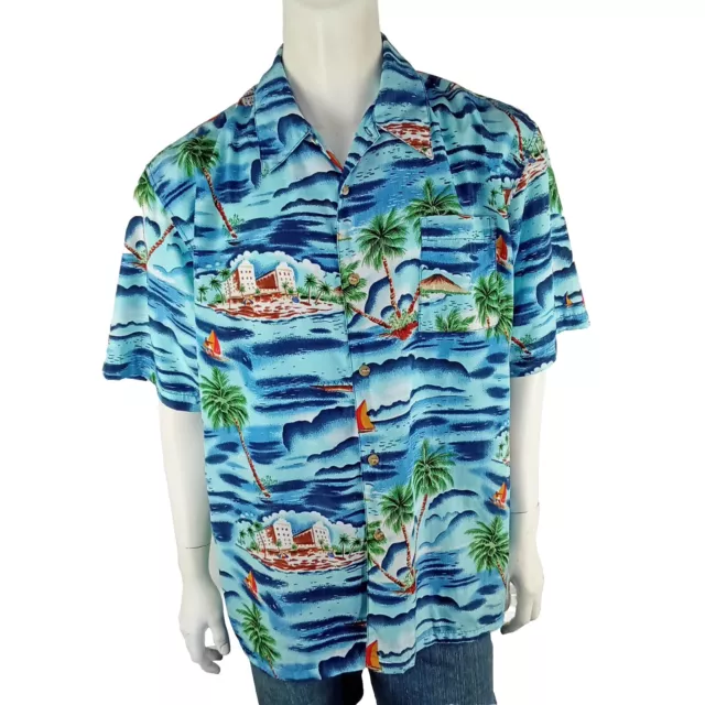 TURBINE mens size XXL shirt blue Hawaiian beach party