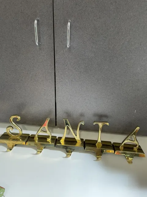 Christmas Stocking Holder Letters S A N T A Brass Gold Tone Heavy POTTERY BARN
