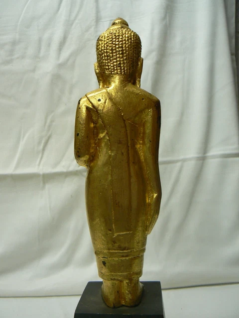 AB109 Antique Burmese Buddha Carved Wood Gold color 19th C. "do not fear" 8