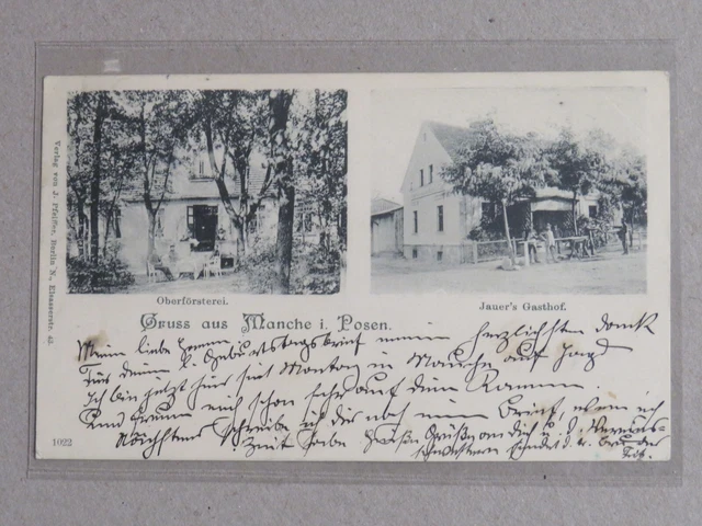 AK -  Gruß aus Manche i. Posen Oberförsterei Jauer´s Gasthof  1901