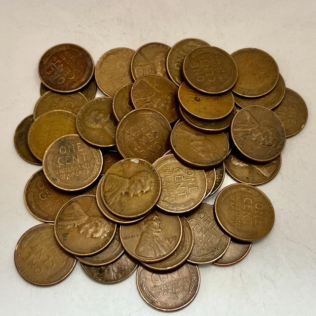 1930-1958-PDS Lincoln Wheat Small Cent Penny 1C - FULL ROLL VG+ OR BETTER #5