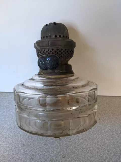 Antique / Vintage Glass  Oil Lamp Font  Double Burner Ship Galleon Design Winder