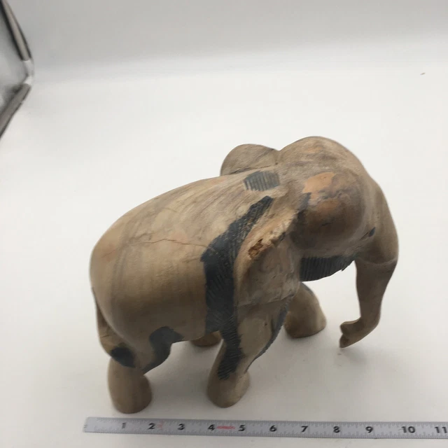 Wood Elephant Hand Carved Blonde Light Design  Large Vintage 8.5" tall