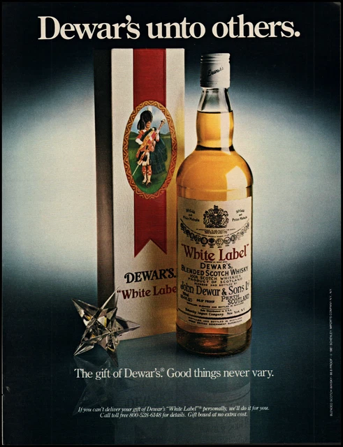 1981 Dewar's White Label Scotch Christmas gift boxed retro photo print ad  L3