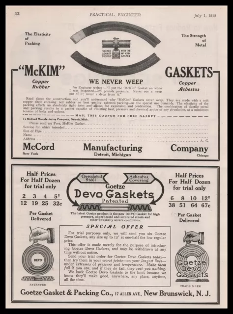 1912 McCord Detroit Michigan McKim Gaskets "We Never Weep" Vintage Print Ad