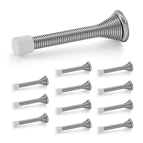 Door Stoppers Pack Spring Door Stops with Rubber Bumper, 12 Satin Nickel