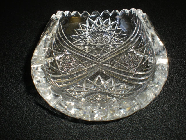 ABP Fine Cut Glass Small Pinched Bowl Hobstars American Brilliant Period 5