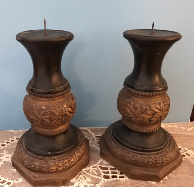Victorian  Ornate 1920s Large Ceramic Candle Pillars, Holders,  Set Of 2