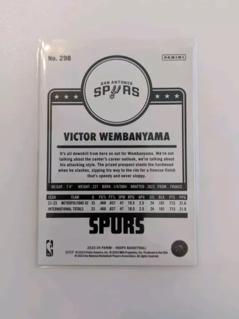 2023-2024 NBA HOOPS Victor Wembanyama RC San Antonio Spurs #277/298 EUR ...