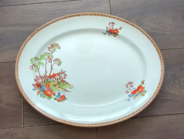 Vintage Keeling Art Deco Losol Ware 16" Oval Serving Platter Country Cottage VGC