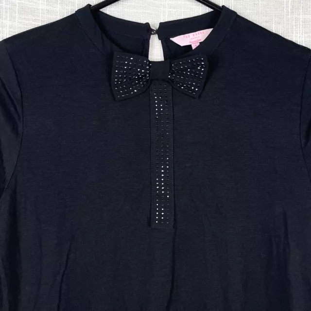 Ted Baker Bow Tie Embellished Crystal Black Long Sleeve Jersey Dalal Top 1 Small 2