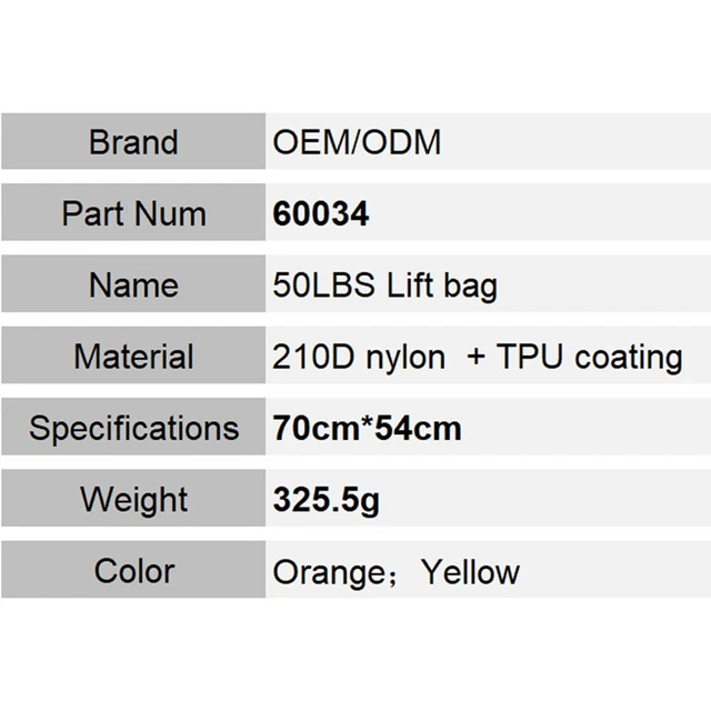 Salvage Ascenceur Sac 50 Ibs Plongée Fluorescent Nylon Chiffon Avec Ouvert Bas