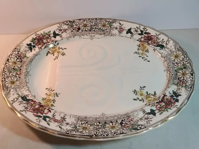 Large Oval Serving Platter Keeling & Co China 'Stirling' Flora Gold 19.5" RARE