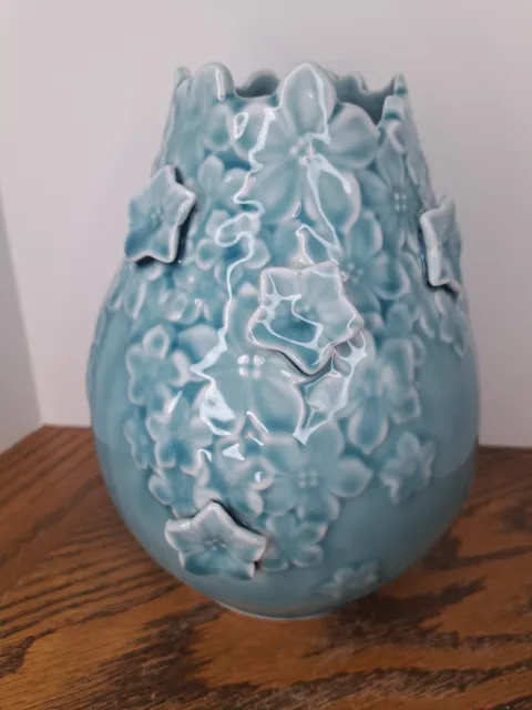 Blue Vase 3D Flowers 7.5'' H Pier 1 Imports Stoneware
