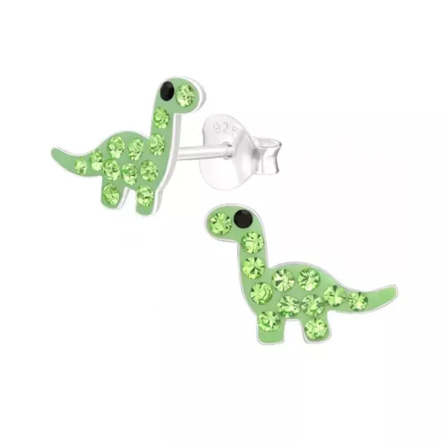 Retro Styler Petit Sterling Silver Green Dinosaur Crystal Stud Earrings