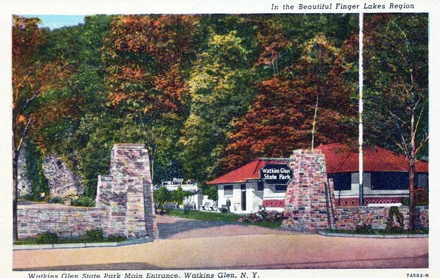 Watkins Glen State Park Main Entrance New York Vintage White Border Post Card