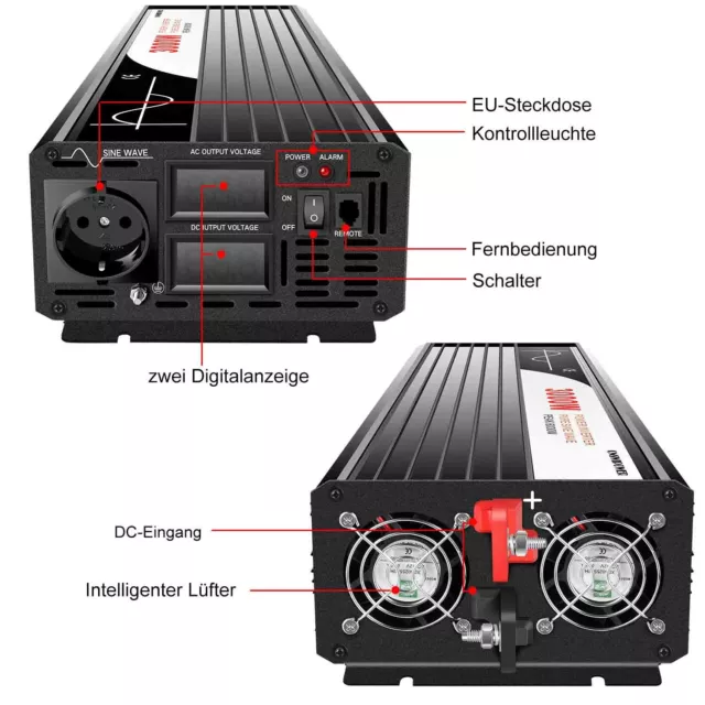 12V/24V/48V to 230V  1500W/2000W/2500W/3000W pure sine wave inverter converter 2