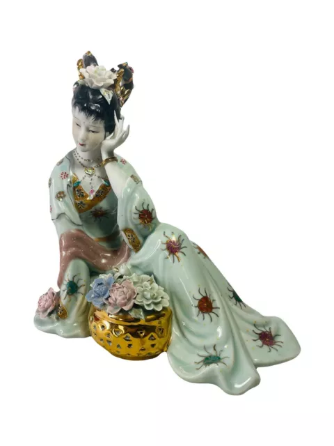 Large Porcelain Geisha Hand Painted Figurine Amazing Detail Master Work China