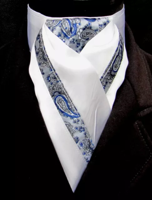 Ready Tied White with Silver Royal Paisley Faux Silk Dressage Riding Stock 2