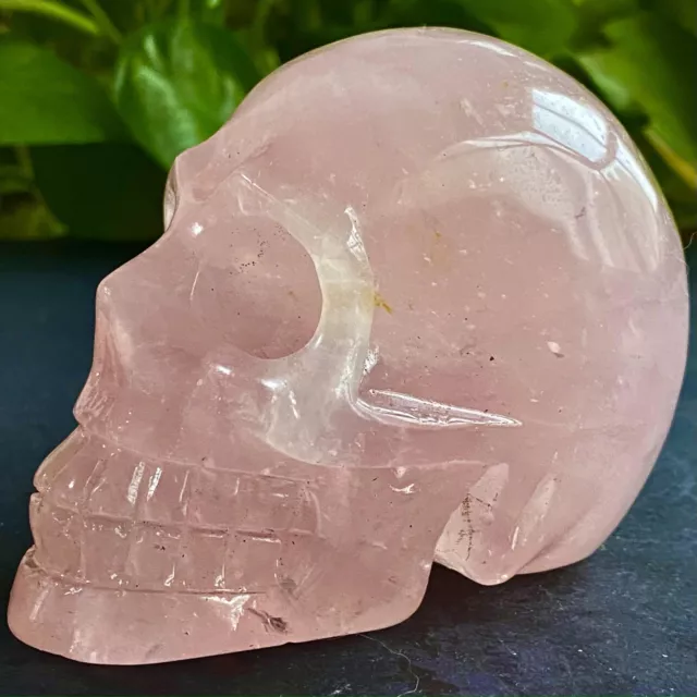 1.17LB Natural pink Rose Quartz hand carved crystal Skull reiki Healing