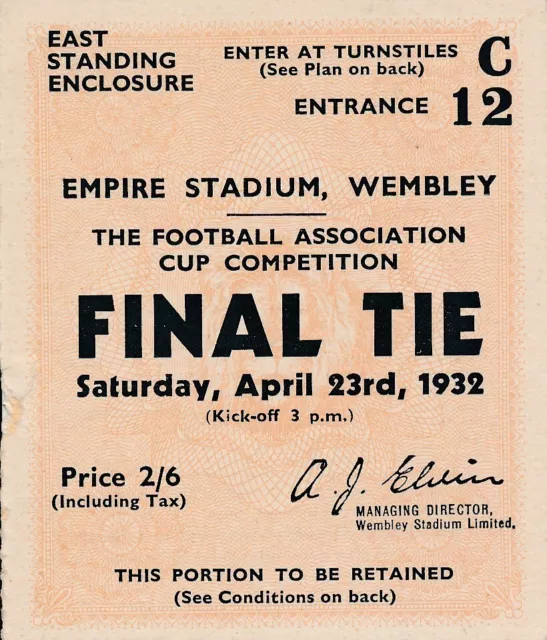 TICKET: FA CUP FINAL 1932 Arsenal v Newcastle United - EXCELLENT