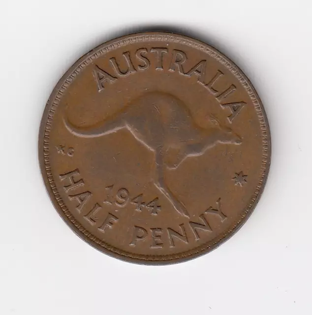 1944M Kgvi Australia Halfpenny - Great Low Mintage Coin