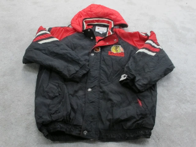 Vintage Starter Mens Puffer Jacket Chicago Blackhawks NHL Puffer Black Size XL