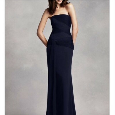 White by Vera Wang Bridesmaid Sheath Dress (Size 4) in Navy Blue