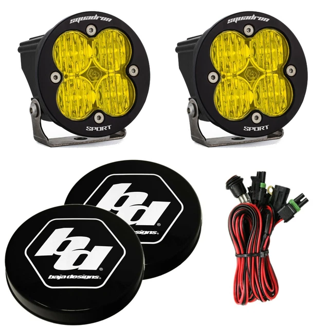 Baja Designs Squadron Round Sport Amber Wide Cornering LED Lights W/ Rock Guards