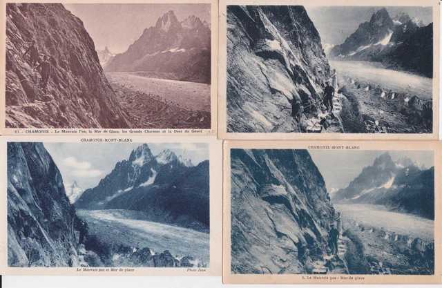 Lot 4 cartes postales anciennes CHAMONIX MONT-BLANC le mauvais pas mer de glace