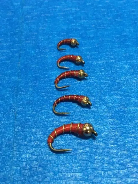 Zebra midge red with gold bead and wire sizes 12 14 16 18 20