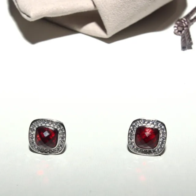 DAVID YURMAN ALBION Stud Earrings Silver with Garnet and Diamonds Pre ...