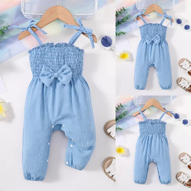 Newborn Baby Girl Bow Jumpsuit Summer Sleeveless Overall One Piece Romper Pants