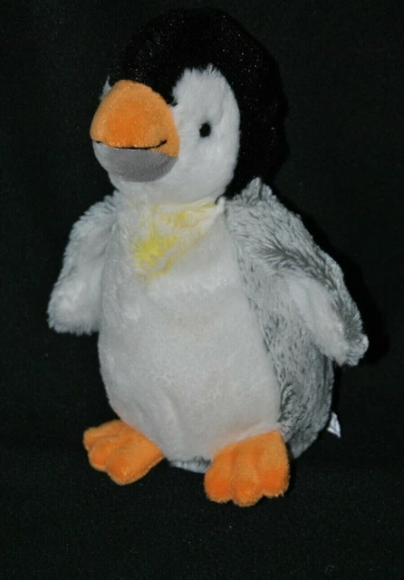 Peluche doudou pingouin manchot Créations DANI gris blanc noir orange 25 cm NEUF