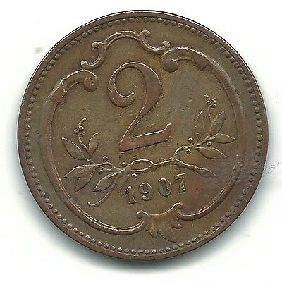 A  High Grade Au 1907 Austria 2 Heller Coin-Jan054